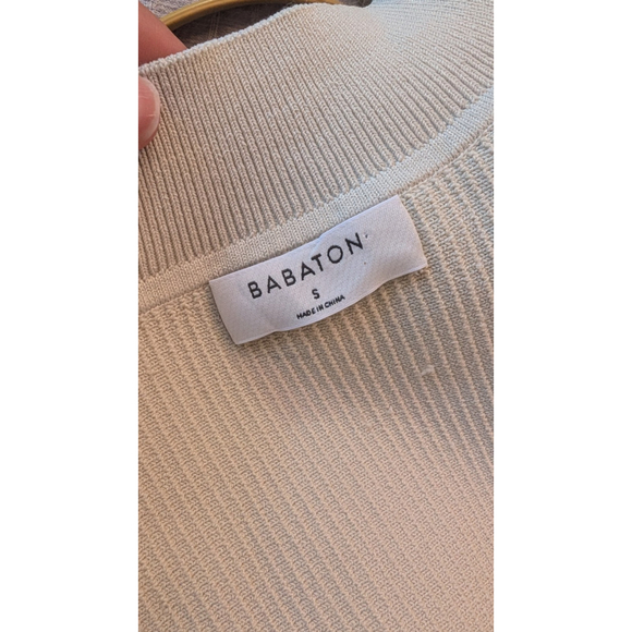 Aritzia Babaton Sculpt Knit Mini OPEN BACK Dress In MATTE PEARL size Small - Picture 7 of 10